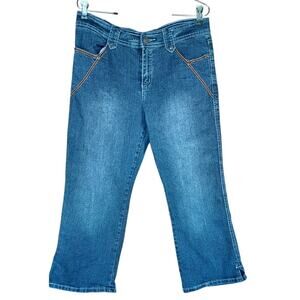 Out Jeans Y2K Cropped Bootcut Jeans Medium Wash Stretch Denim Capri Pants Sz 16